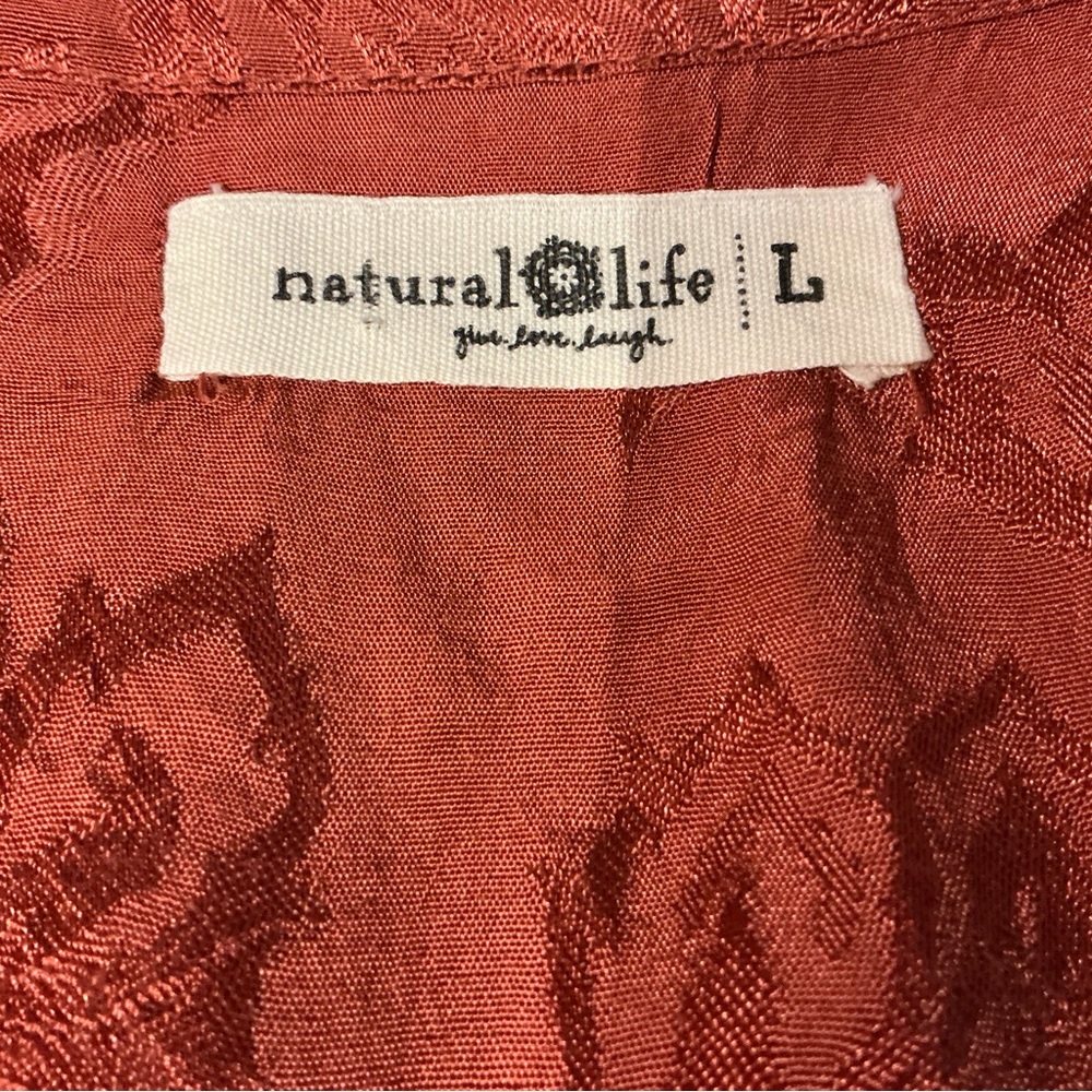 Natural Life Flowy Babydoll Mini Dress Rust Orange Boho Whimsical Fairy Size L - Picture 8 of 9